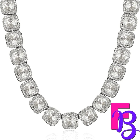 *NEW!* 2 Piece Set - Mens White Gold Tennis Chain & Bracelet - Picture 7 of 13